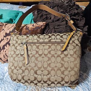 Coach Signature Brown Tan Hobo Bag